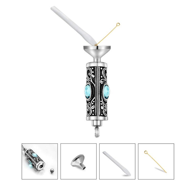 XIUDA Crystal Cremation Urn Necklace for Ashes Keepsake Cremation Jewelry for Human Ashes Stainless Steel Memorial Pendant with Flower (Water Blue) - Image 5